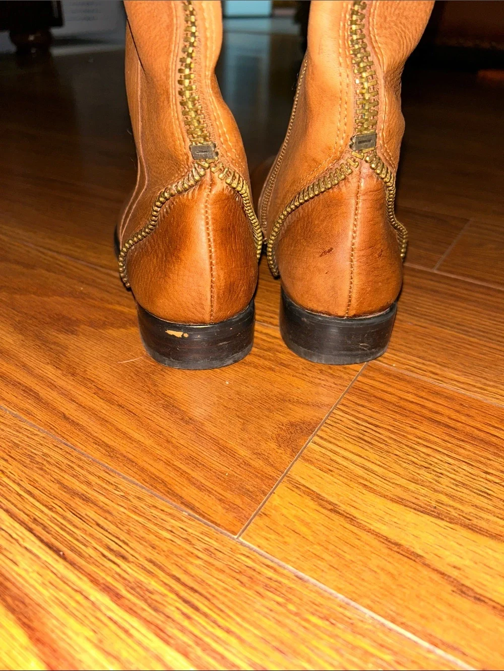 Arturo Chiang Soft Leather Tall Knee High Riding Boots in Cognac Brown Size 6.5